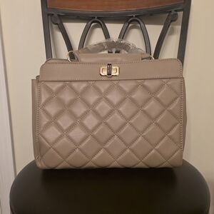 Badgley Mischka Taupe Quilted Handbag